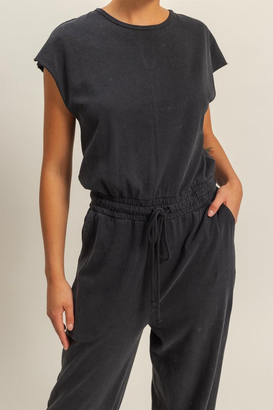 HYFVE Back Keyhole Round Neck Cap Sleeve Drawstring Jumpsuit - Brittney MADE