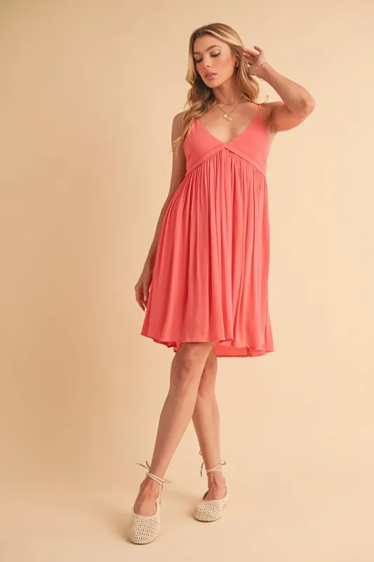 Aemi + Co Ruched Plunge Mini Cami Dress - Brittney MADE