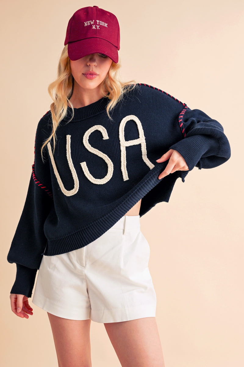 Aemi + Co USA Side Slit Round Neck Sweater - Brittney MADE