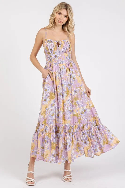 Mittoshop Floral Smocked Back Ruffled Hem Maxi Cami Dress - Brittney MADE