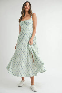 MABLE Floral Print Bustier Back Lace Up Midi Dress - Brittney MADE