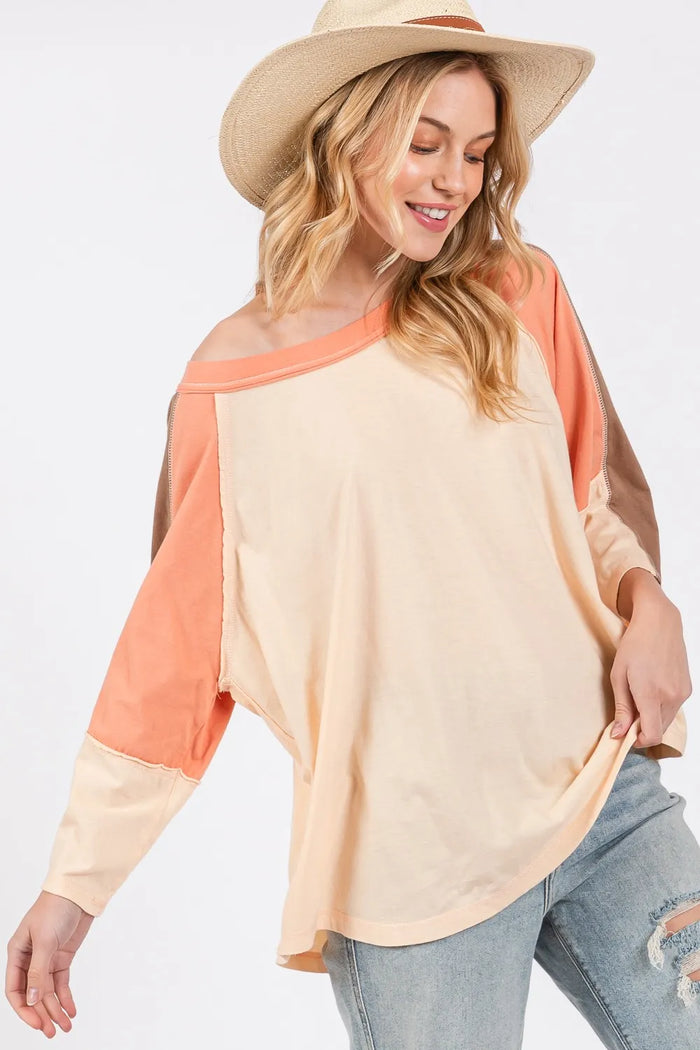 SAGE + FIG Color Block Curved Hem T-Shirt - Brittney MADE