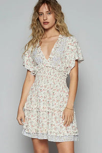 POL Cutout Back Frill Floral V-Neck Short Sleeve Mini Dress - Brittney MADE