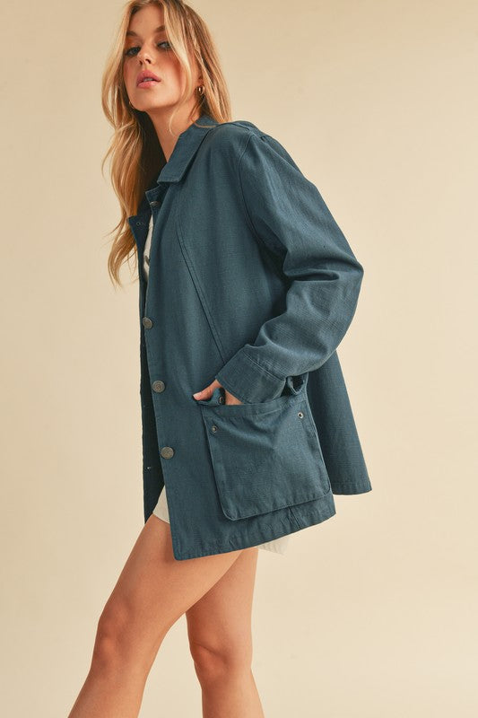 Aemi + Co Seam Detail Button Up Jacket with Pockets - Brittney MADE