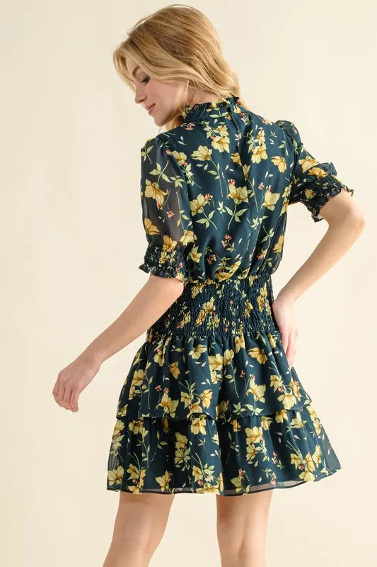 And The Why Floral Print Smocked Waist Mini Dress - Brittney MADE