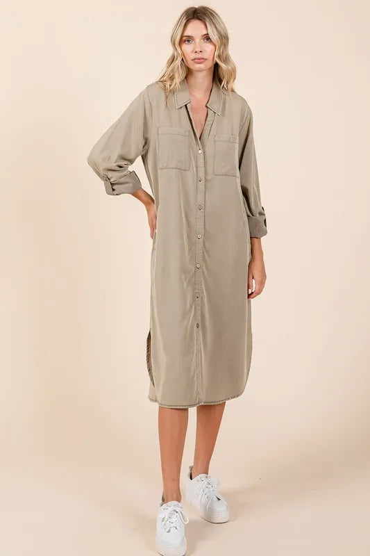 Mittoshop Button Down Long Sleeve Shirt Dress - Brittney MADE