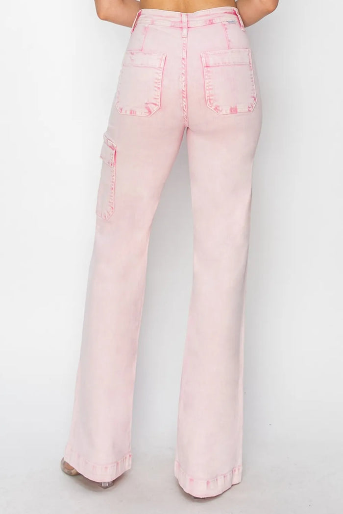 RISEN Full Size High Rise Cargo Pocket Jeans - Brittney MADE