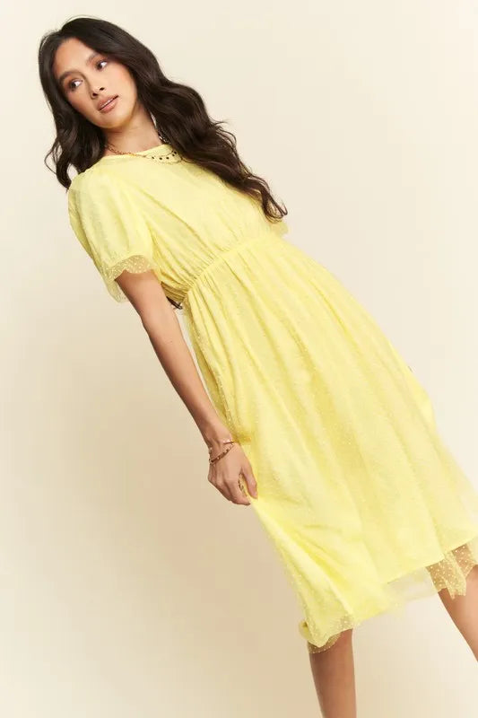 Davi & Dani Mesh Puff Short Sleeve Midi Dress - Brittney MADE