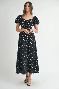MABLE Polka Dot Puff Sleeve Midi Dress - Brittney MADE