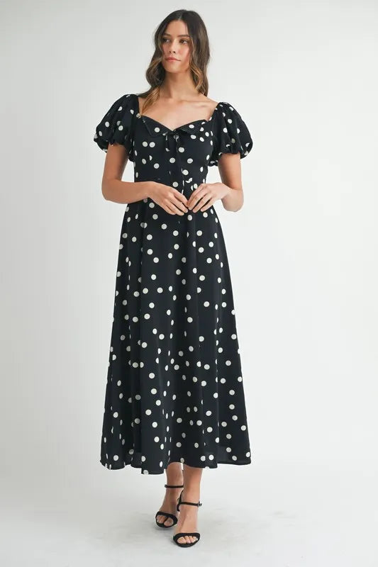 MABLE Polka Dot Puff Sleeve Midi Dress - Brittney MADE