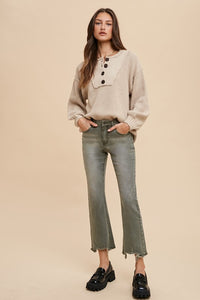 Annie Wear Half Button Ribbed Hem Sweater - Brittney MADE