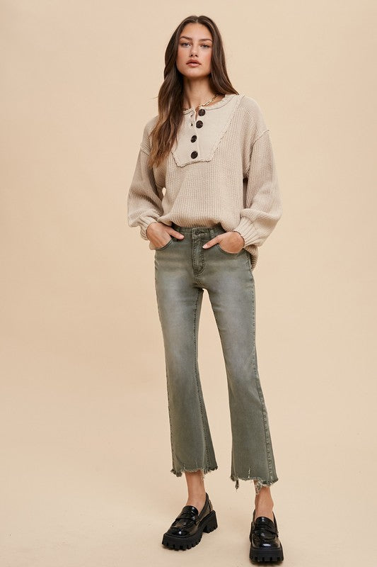Annie Wear Half Button Ribbed Hem Sweater - Brittney MADE