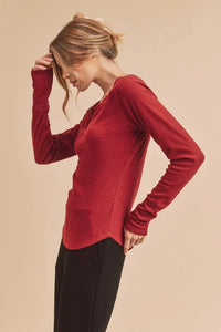 Aemi + Co Notched Raglan Sleeve Curved Hem T-Shirt - Brittney MADE