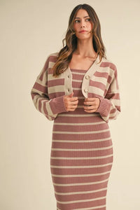 MABLE Stripe Crop Cardigan and Bodycon Dress Sweater Set - Brittney MADE