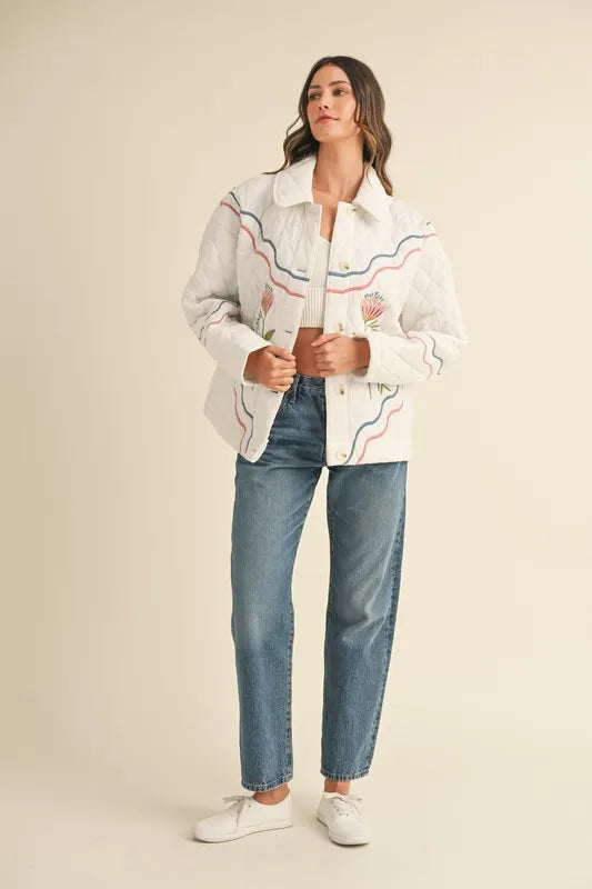 MABLE Floral Multi Color Embroidered Quilted Jacket - Brittney MADE