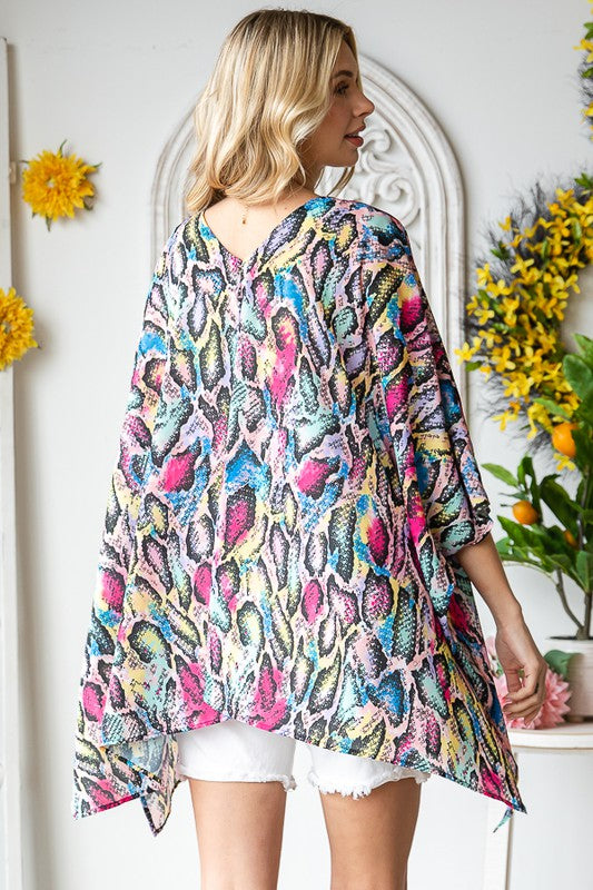 Heimish Full Size Multi Color Snake Open Cardigan Plus Size - Brittney MADE