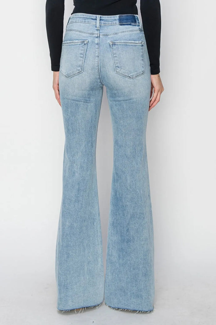 RISEN Full Size High Rise Raw Cut Hem Bootcut Jeans - Brittney MADE