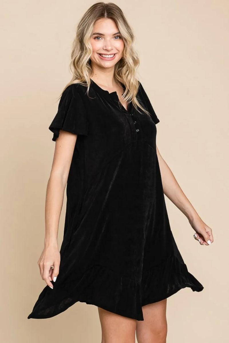 Culture Code Full Size Short Sleeve Ruffled Asymmetric Hem Dress - Brittney MADE