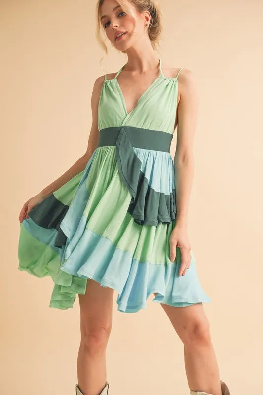 Aemi+Co Ruffled Color Block Sleeveless Mini Dress - Brittney MADE
