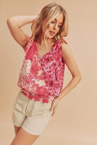 Aemi + Co Smocked Hem Printed Surplice Tank - Brittney MADE