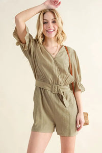 And The Why Flounce Sleeves Romper with Belt - Brittney MADE
