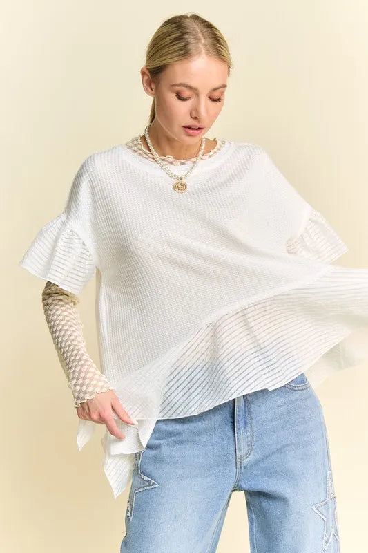 Davi & Dani Waffle Knit Bodice Ruffle Bottom Detail Top - Brittney MADE