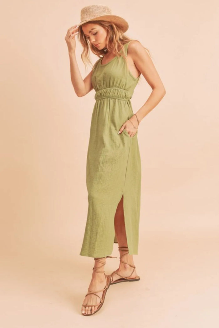 Aemi + Co Side Slit Round Neck Sleeveless Tank Dress - Brittney MADE