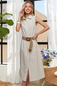 ADORA Striped Button Down Sleeveless Midi Dress - Brittney MADE