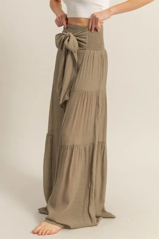 HYFVE Front Tie Waist Tiered Palazzo Pants - Brittney MADE