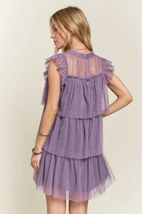 ADORA Layered Ruffled Cap Sleeve Mesh Dress - Brittney MADE