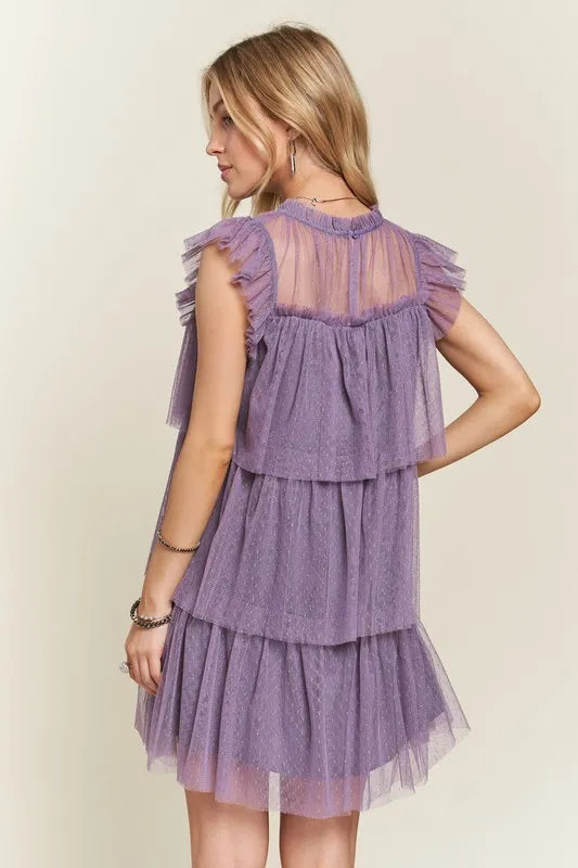 ADORA Layered Ruffled Cap Sleeve Mesh Dress - Brittney MADE