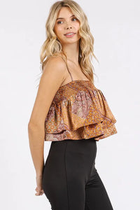 Mittoshop Paisley Patchwork Print Satin Ruffle Crop Cami - Brittney MADE