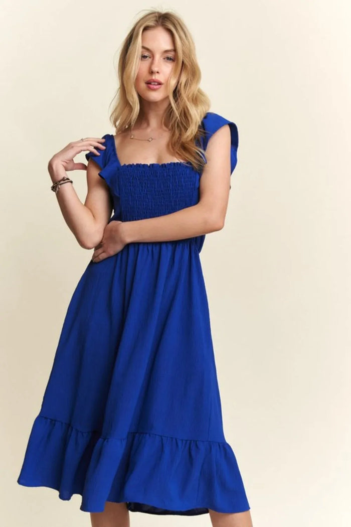 ADORA Smocked Square Neck Ruffled Cap Sleeve Dress - Brittney MADE
