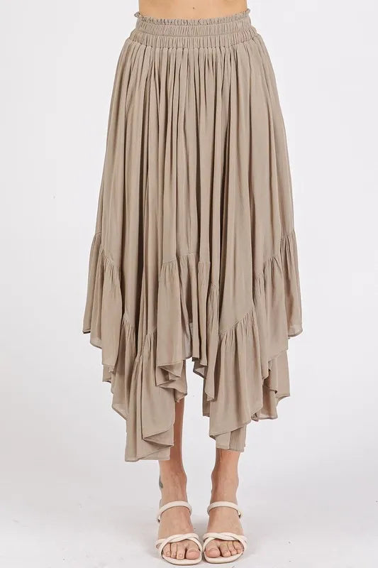 Mittoshop Handkerchief Hem Elastic Waist Pocket Midi Skirt - Brittney MADE