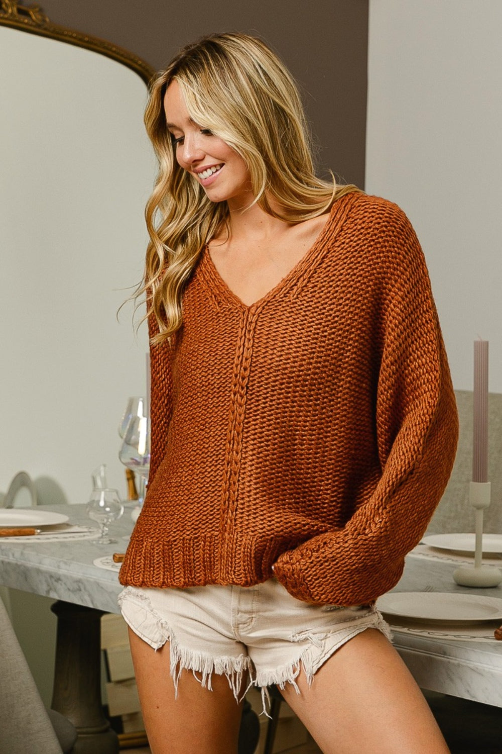 BiBi V-Neck Cable Knit Sweater - Brittney MADE