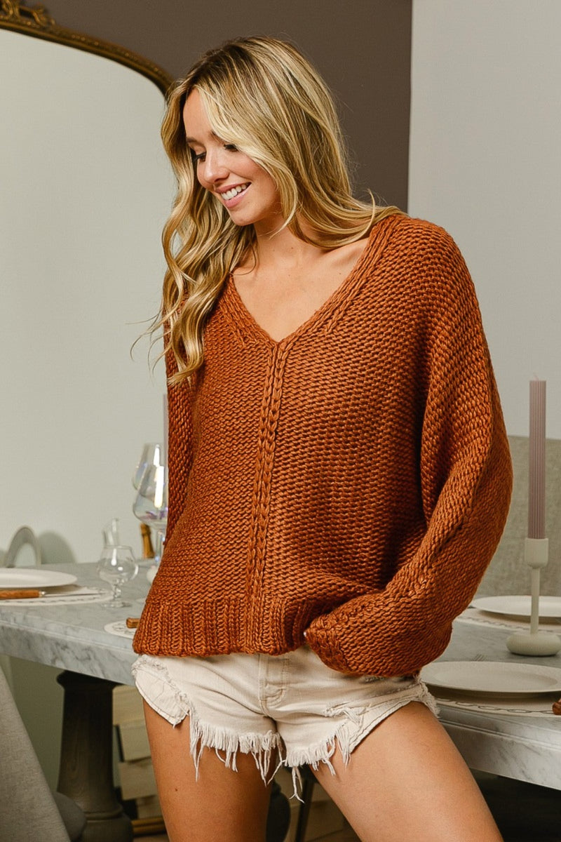 BiBi V-Neck Cable Knit Sweater - Brittney MADE