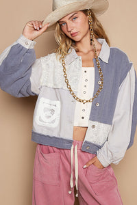 POL Crochet Patch Exposed Seam Button Up Jacket - Brittney MADE
