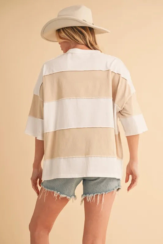 Aemi+Co Color Block Round Neck Short Sleeve T-Shirt - Brittney MADE