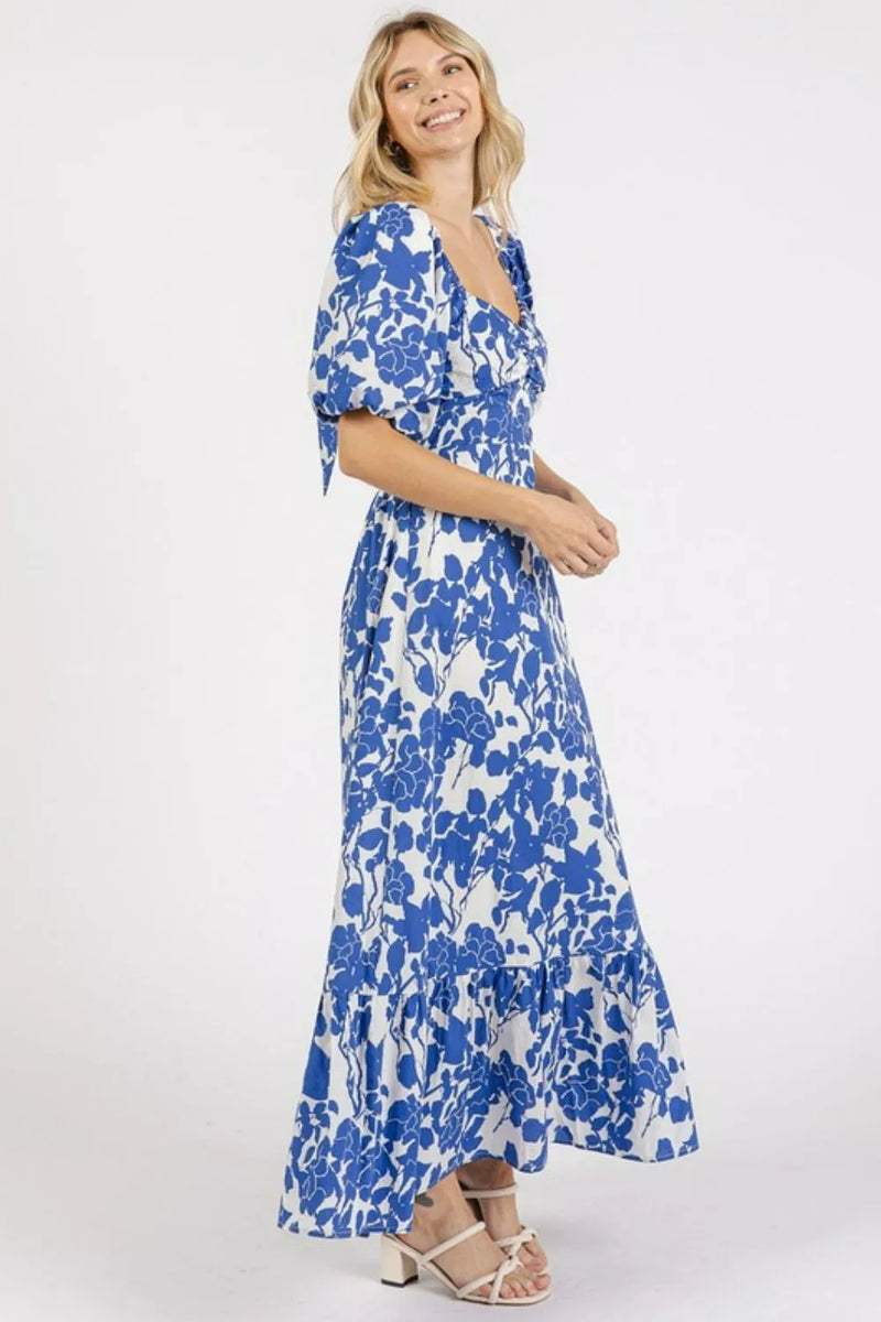 Mittoshop Cutout Back Floral Sweetheart Neck Puff Sleeve Dress - Brittney MADE