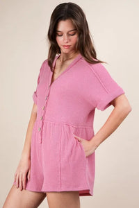 VERY J Two Tone Ribbed Knit Comfy Casual Romper - Brittney MADE