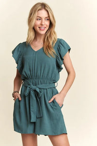 ADORA Ruffle Sleeves Romper with Pockets - Brittney MADE