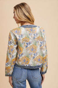 Annie Wear Floral Jacquard Denim Contrast Button Down Jacket - Brittney MADE