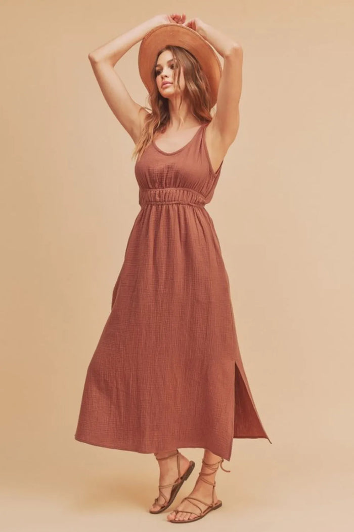Aemi + Co Side Slit Round Neck Sleeveless Tank Dress - Brittney MADE