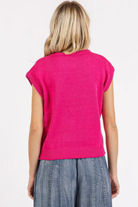 Mittoshop Contrast Letter Round Neck Cap Sleeve Knit Top - Brittney MADE