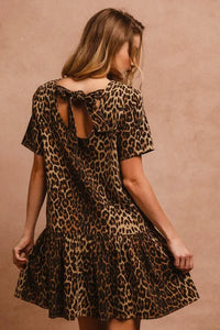 BiBi Tie Back Leopard Round Neck Short Sleeve Dress - Brittney MADE