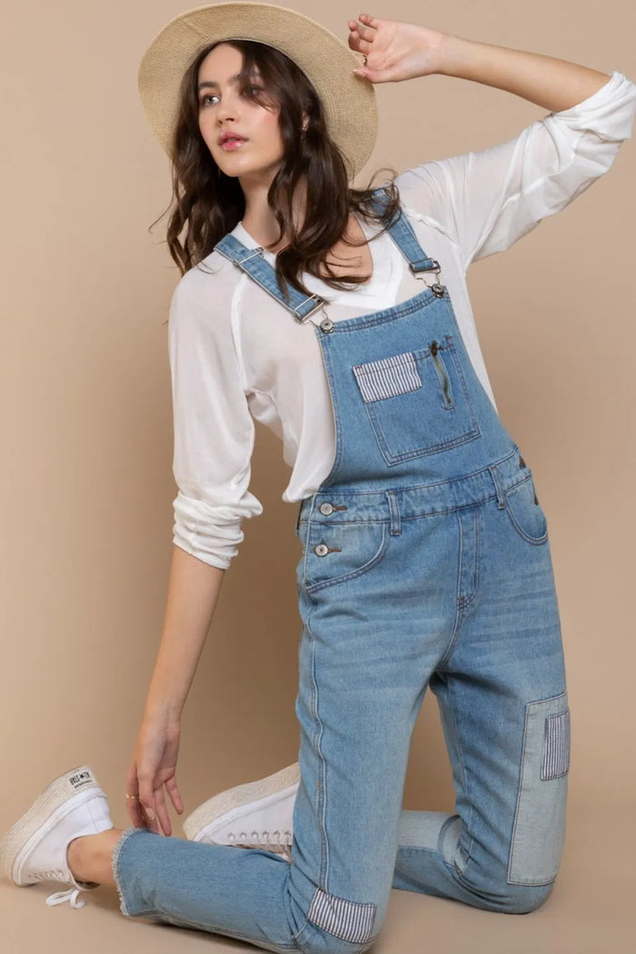 POL Front Chest Zipper Slim Leg Denim Overalls - Brittney MADE