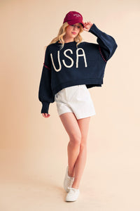 Aemi + Co USA Side Slit Round Neck Sweater - Brittney MADE