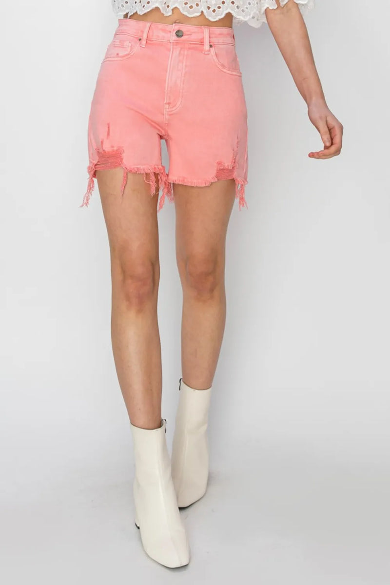 RISEN High Rise Distressed Denim Shorts - Brittney MADE