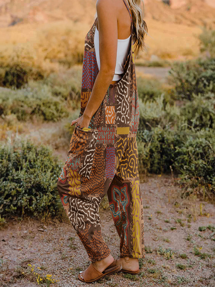 Double Take Full Size Printed V-Neck Sleeveless Jumpsuit - Brittney MADE