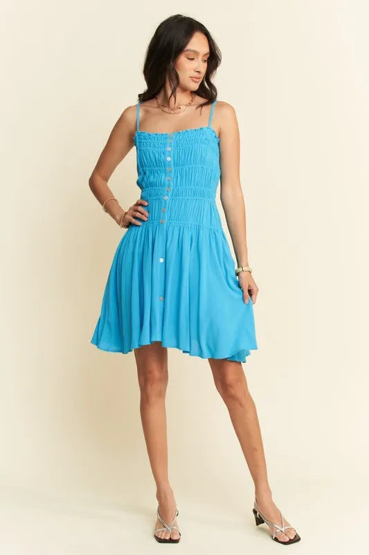 Davi & Dani Smocking Bodice Sleeveless Button Down Mini Dress - Brittney MADE